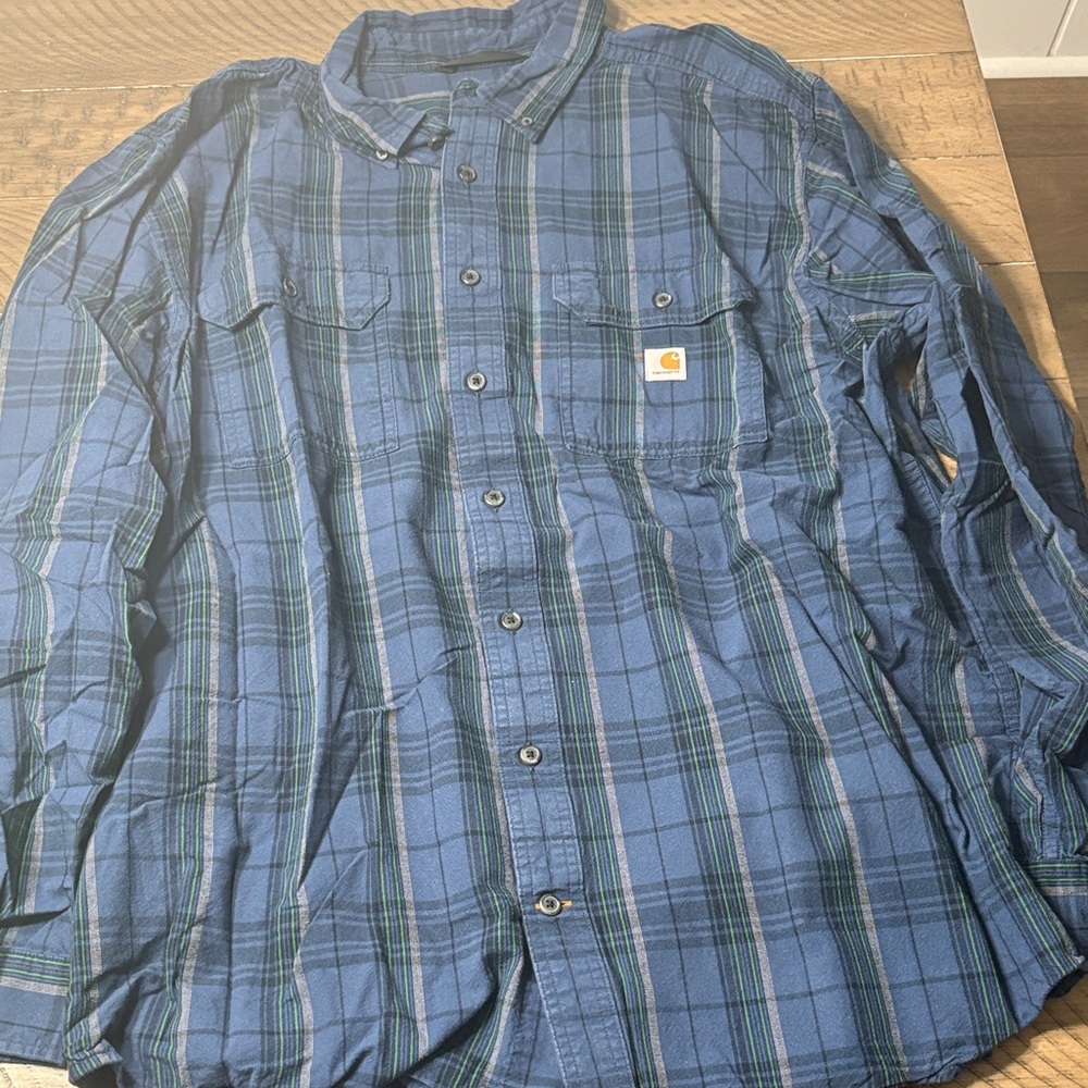 Carhartt Navy and Green Plaid Shirt